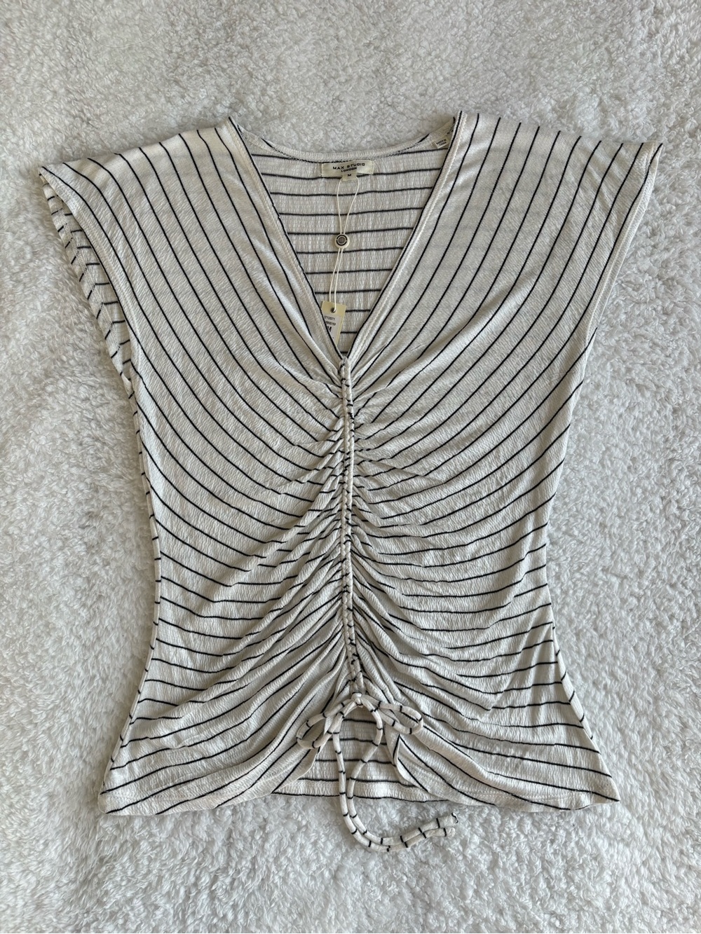 Max Studio London Center Shirred V-Neck Top - Size Medium